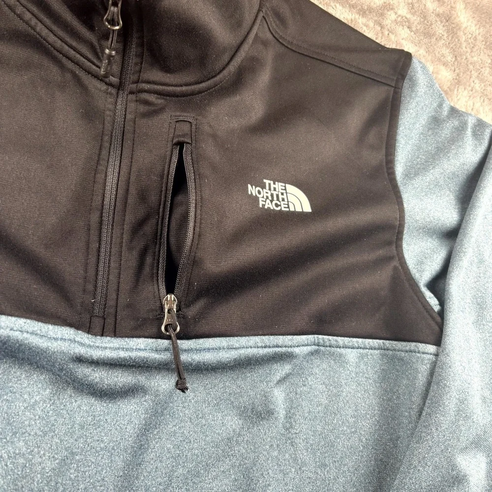 The North Face Jacket Mens Large Blue Black Logo Mock Neck Quarter Zip Hiking